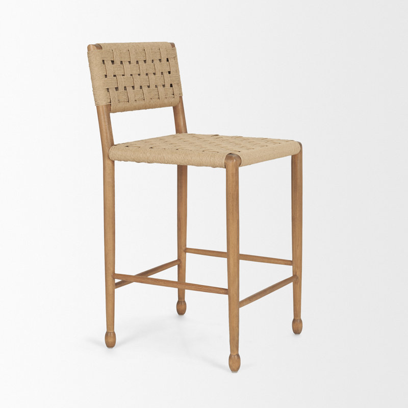 The Brinley Counter Stool Is Crafted From Durable Natural Paper Rope, Featuring A Double-Weave Seat And Backrest On A Sturdy Brown Wooden Frame.