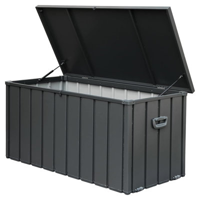 120 Gallon Outdoor Storage Deck Box Waterproof, Large Patio Storage Bin for Outside Cushions, Throw Pillows, Garden Tools, Lockable (Dark Gray)