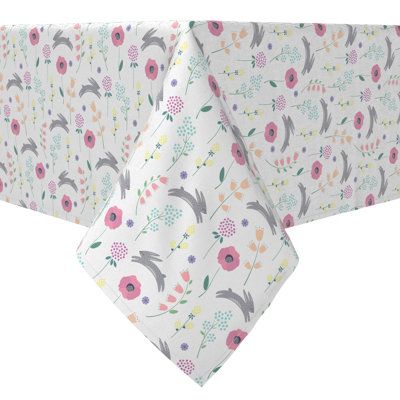 Fabric Textile Products, Inc. Rectangular Tablecloth, 100% Cotton, 60X120", Spring Bunnies And Flowers