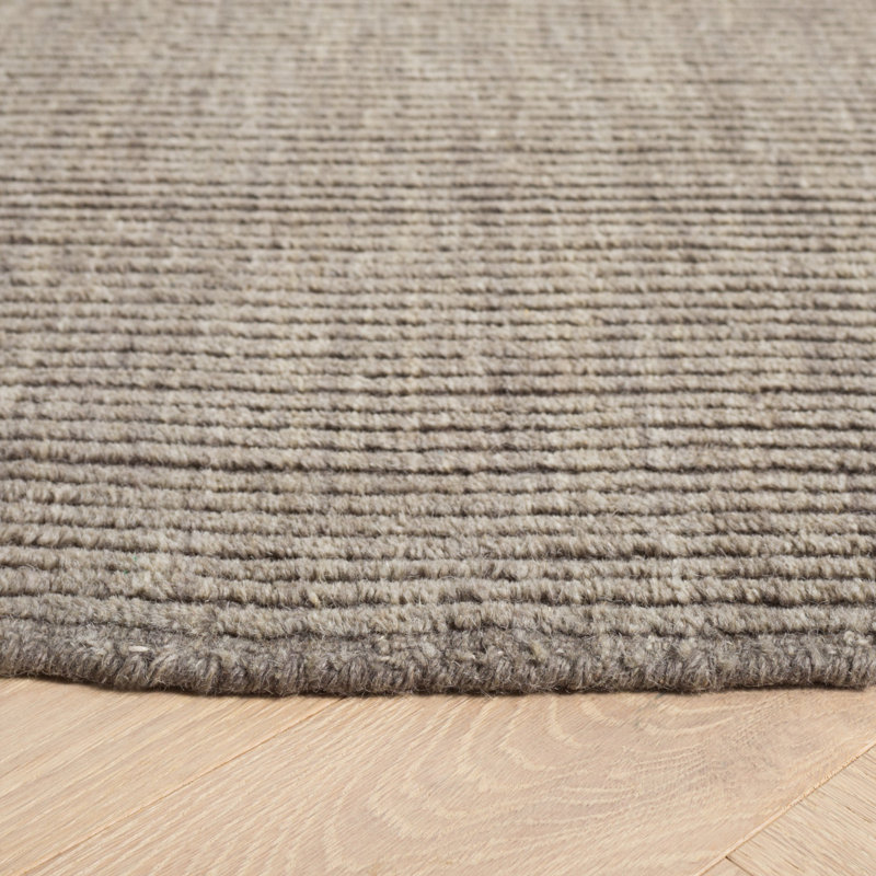 Antiochos Hand Loomed Wool/Cotton Striped Rug in Dark Gray, Round 6'
