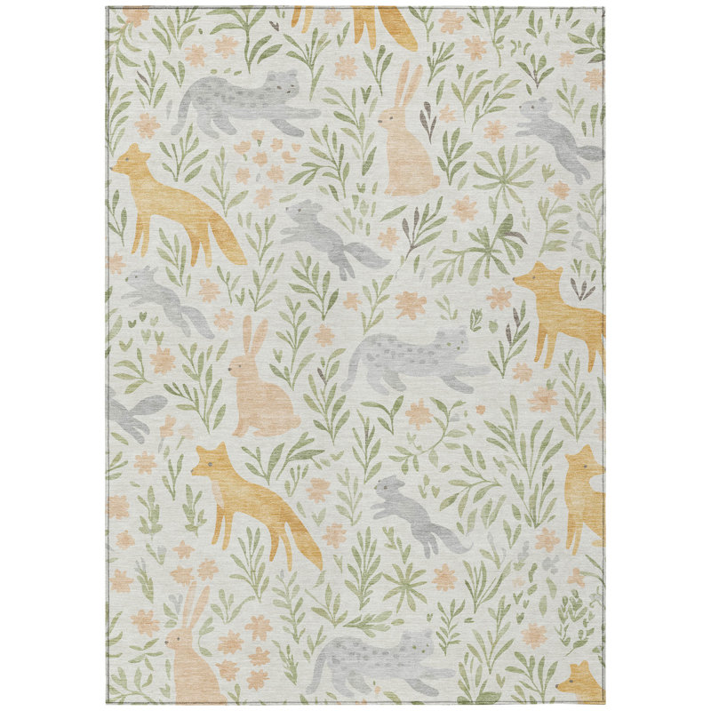 Machine Washable Indoor/Outdoor Chantille ACN2509 Kids Rug, Rectangle 3' x 5', Ivory