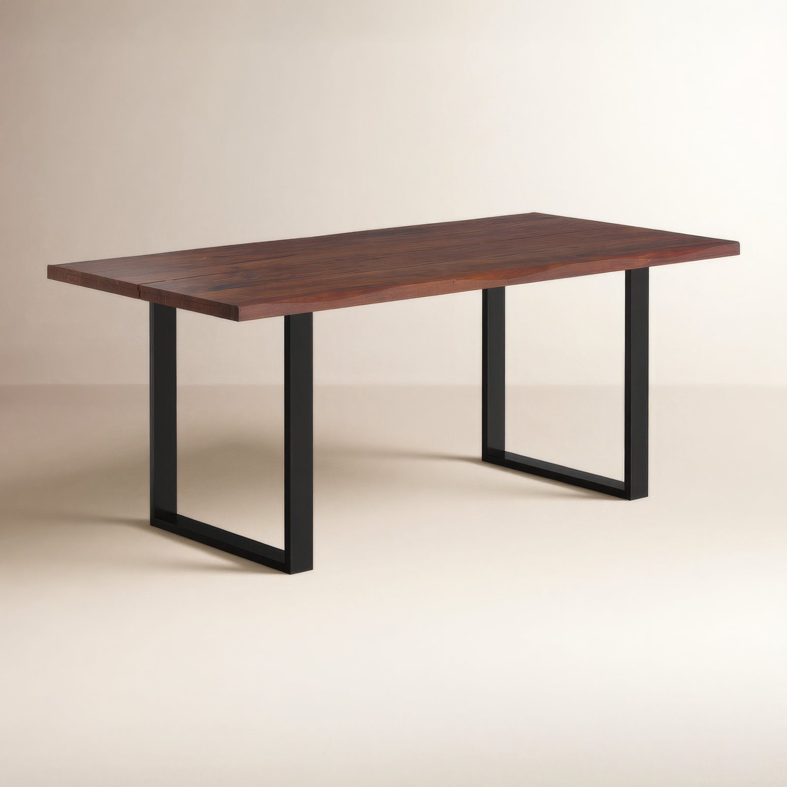 Hemma 72"W Solid Acacia Dining Table, Modern Industrial Style with Live Edge, Seats 6, Dark Walnut