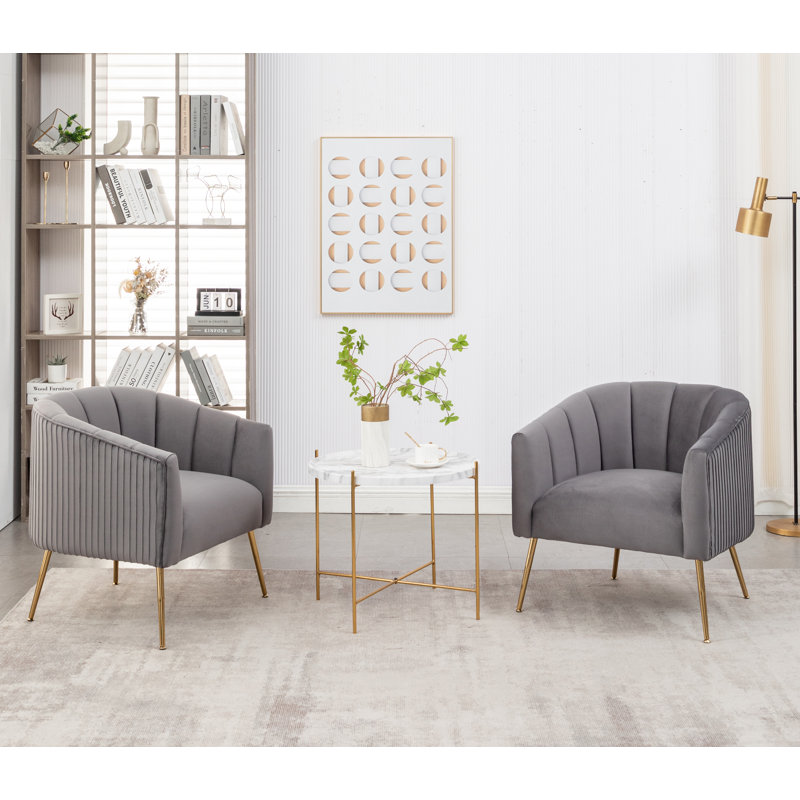 Mariantonietta Velvet Barrel Chair, Gray Velvet