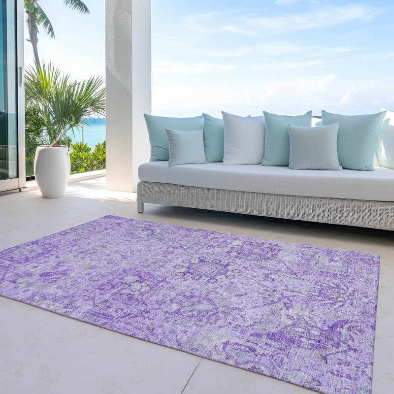 Lavender Damask Ultra-Thin Machine Washable Indoor/Outdoor Rug