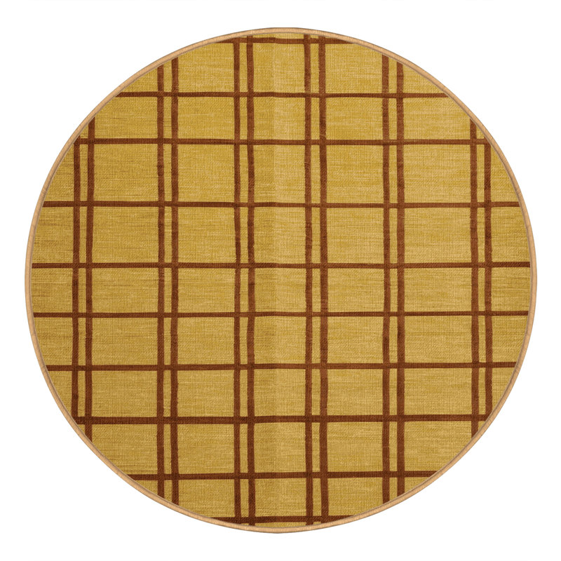 Tapis brun treillis lavable à la machine, Rond 5 pi