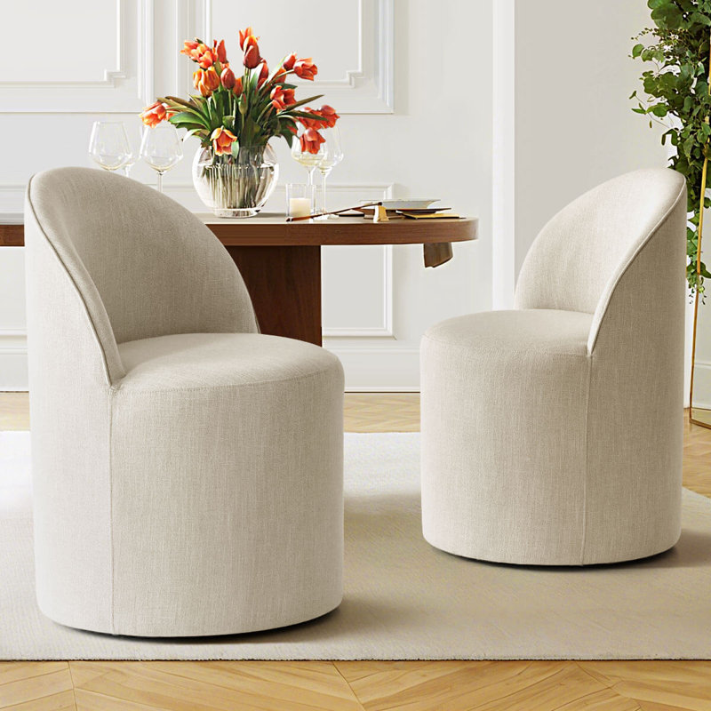 Chaise pivotante en lin avec roulettes cachées, Beige, 1