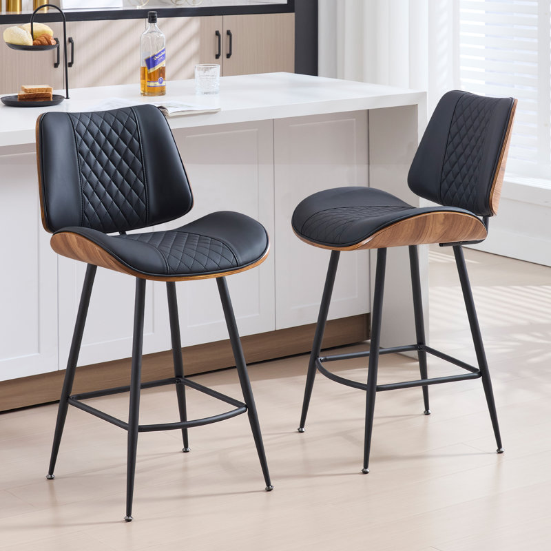 26" Modern faux leather Counter Stools with Backrest for Kitchen Island, Home Bar, 2, Black
