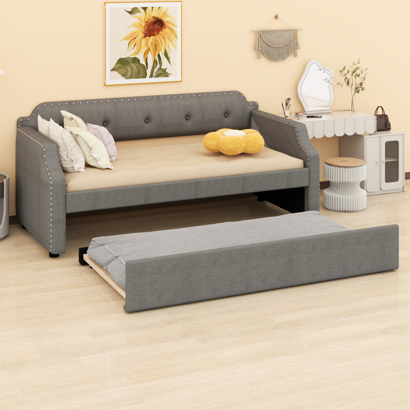 Cicel Upholstered Daybed with Trundle Bed, Gray