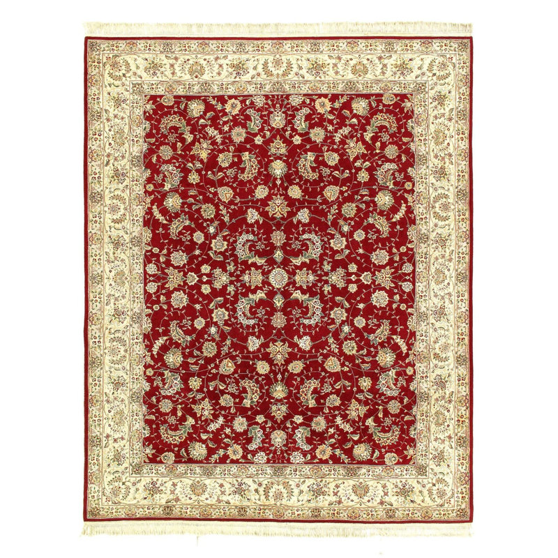 Tapis beige / pêche oriental en laine / coton 8 pi 1 po x 10 pi 2 po Oriental
