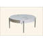 Table basse ronde moderne avec tiroirs et pieds en métal blanc