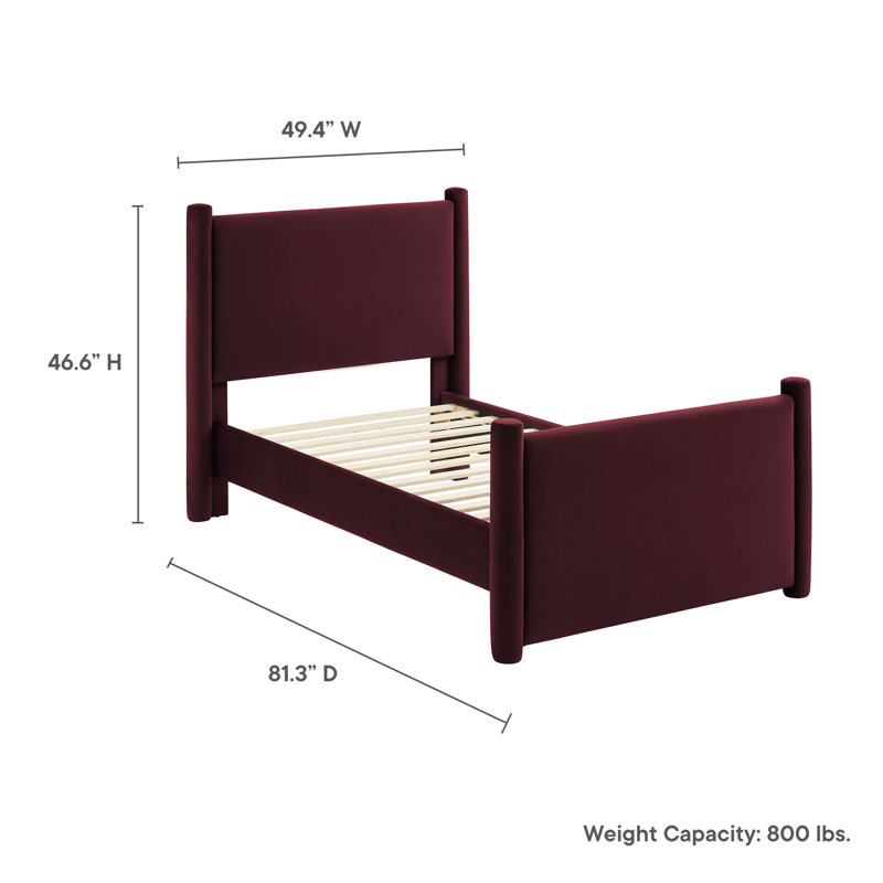 Rael Performance Velvet Platform Bed, Mulberry, Twin