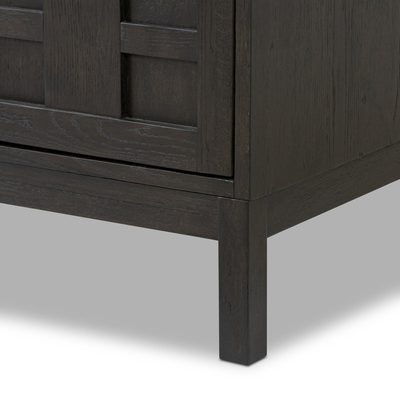 Alessio Media Console-Aged Natural Oak, Smoked Black