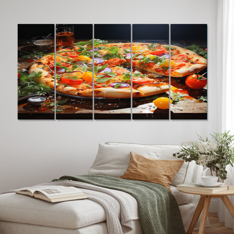 Vibrant Pizza All Dress II - Food & Beverage Metal Wall Art Prints Set