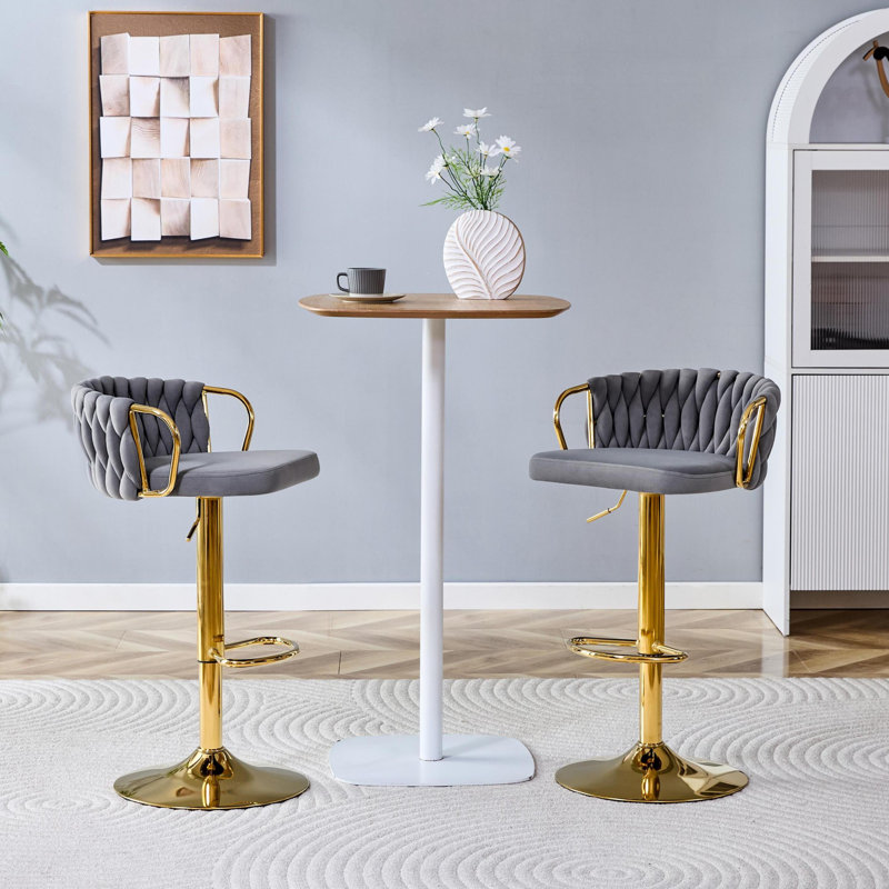 Ensemble de 2 tabourets de bar pivotants rembourrés et réglables pour un îlot de cuisine ou un bar, Modern Luxury, Gris