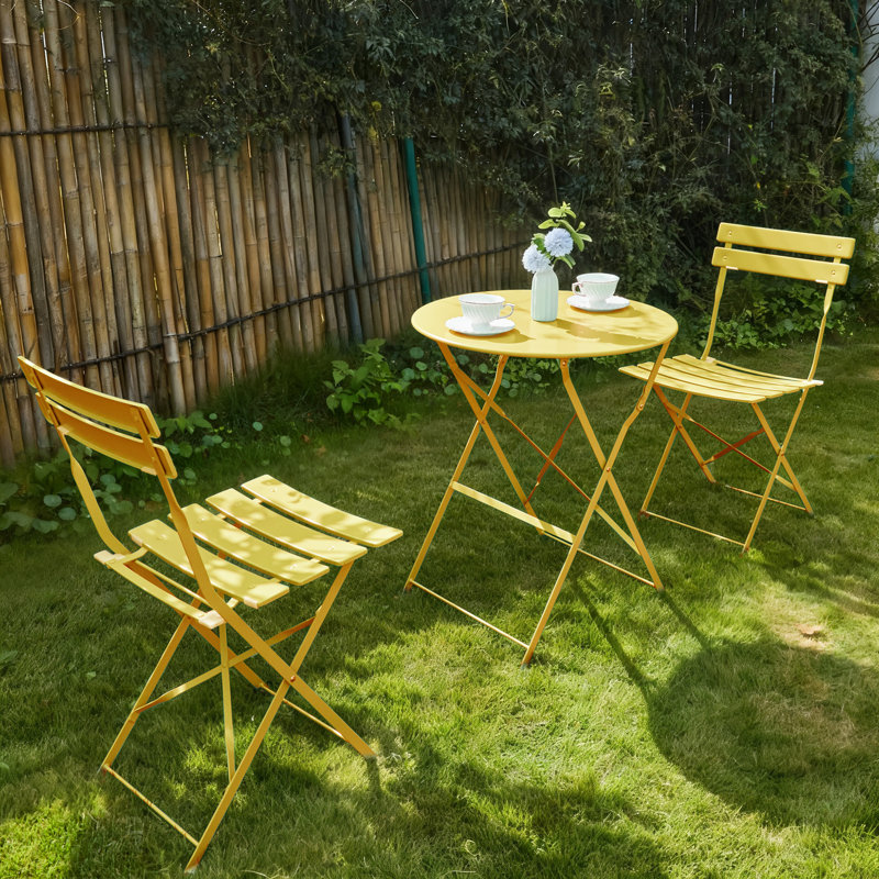 Iron Table And Folding Chair Set, 2 - Person Round Outdoor Dining Set, Yellow