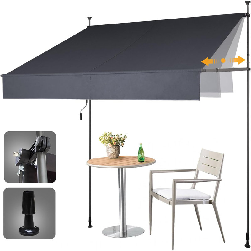 Manual Retractable Awning 79" x 118" Patio Awning Polyester Height Adjustable Awning UV Protection, Carbon Gray