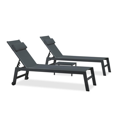 Laylaann Outdoor Metal Chaise Lounge with Table