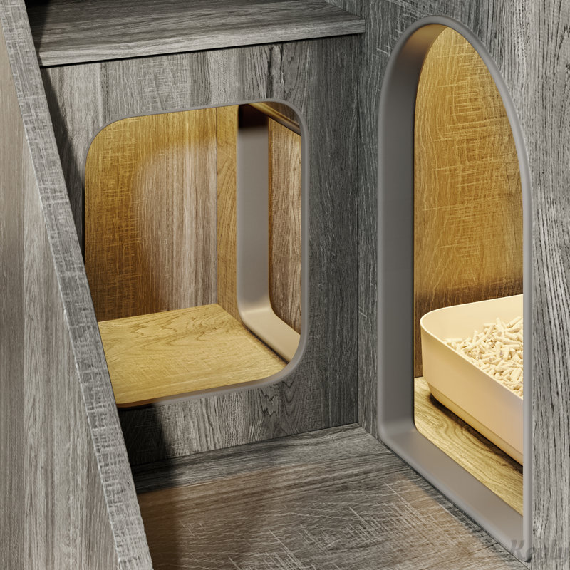 Hidden Cat Litter Box Enclosure with Light with 2 Storage Drawers