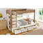 Lit superposé simple au dessus d'un lit simple / simple TG au dessus d'un lit double avec 4 tiroirs de rangement, lit superposé en bois massif avec garde-robe intégrée et garde-corps pleine longueur, sans sommier, beige et naturel