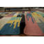 Tapis kilim moderne abstrait 5 x 7 avec patchwork de couleurs vives