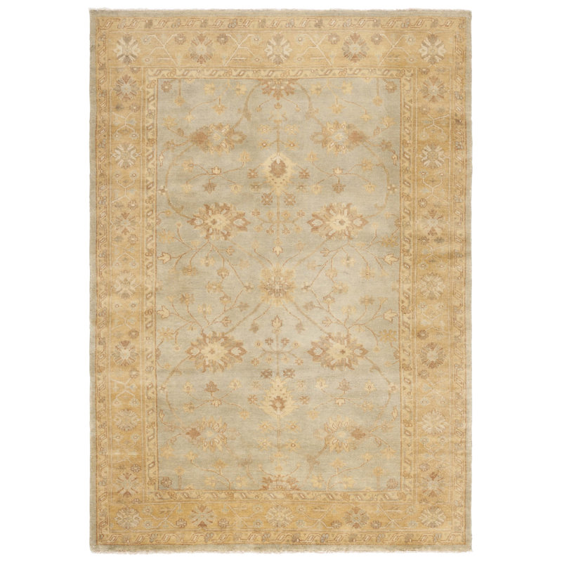 Light Blue Hand-Knotted Wool 6' x 9' Traditional Rug