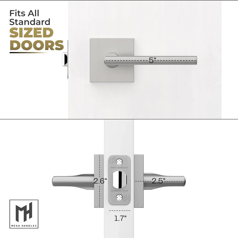 Poignées de porte de passage réversibles avec rosette carrée Mega Handles | Poignée intérieure moderne pour chambre à coucher, salle de bain, couloir | Convient aux portes standard