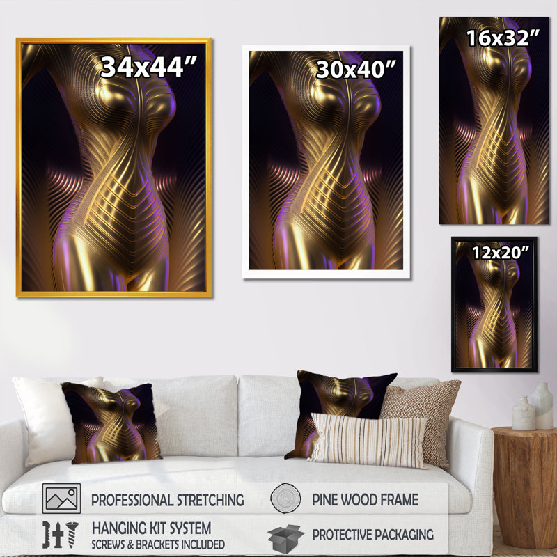 «Futuristic Sensuality Golden Goddess I», reproduction sur toile, Cadre doré à une seule photo, H 44 po x l 34 po