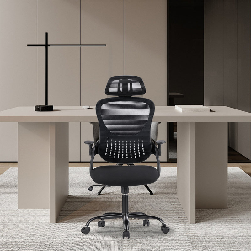 Chaise de bureau en filet avec appui-tête Riegelsville, Black