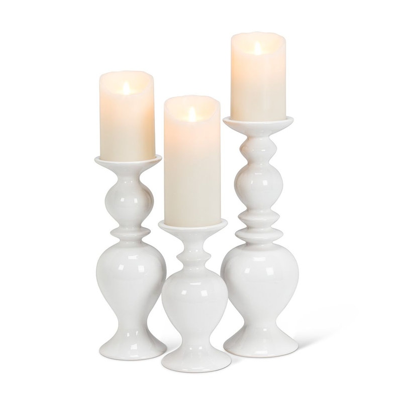 Bougeoir de table en céramique, Blanc, H 14 po x l 6 po x P 6 po