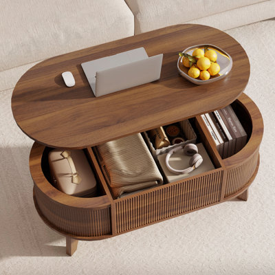 Lyra Lift Top Coffee Table with Storage, Modern Oval Wood Coffee Table, Walnut Coffee Table for Living Room,38.6"W x 18.9"D x 18.5"H
