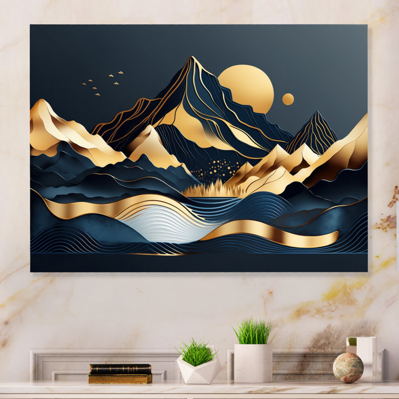 Gold Minimalist Mountains III - impression sans cadre sur métal, H 12 po x l 20 po x P 1 po