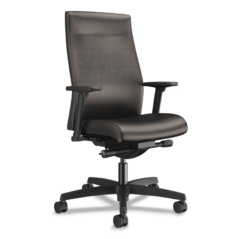 Black Vinyl Adjustable Arm Mid-Back Task Chair