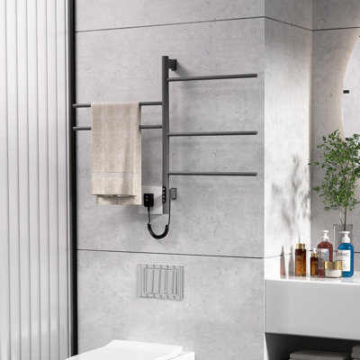 Porte-serviettes chauffant de 26,6 po x l 16,3 po pour salle de bain, chauffe-serviettes rotatif à 180 ° avec minuterie intégrée