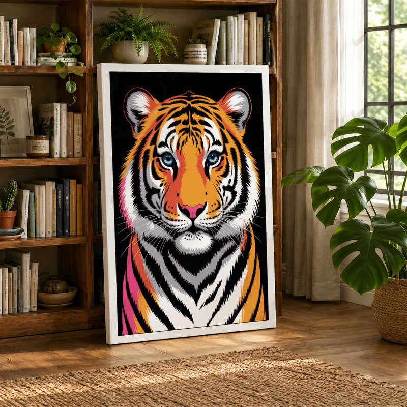 Tiger's Intense Gaze Modern - Wrapped Canvas, 36x24 - 91.4 x 61.0 cm, Terracotta Border