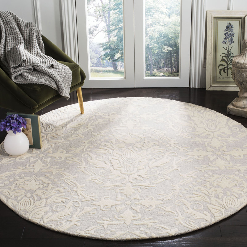 Keyesport Blossom Hand Tufted Wool Damask Rug, Round 6'