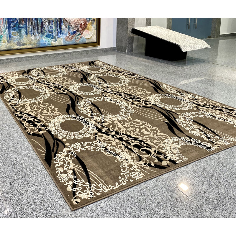 Tapis brun en laine tissé à la machine Kirksey, Rectangle 8 pi x 10 pi