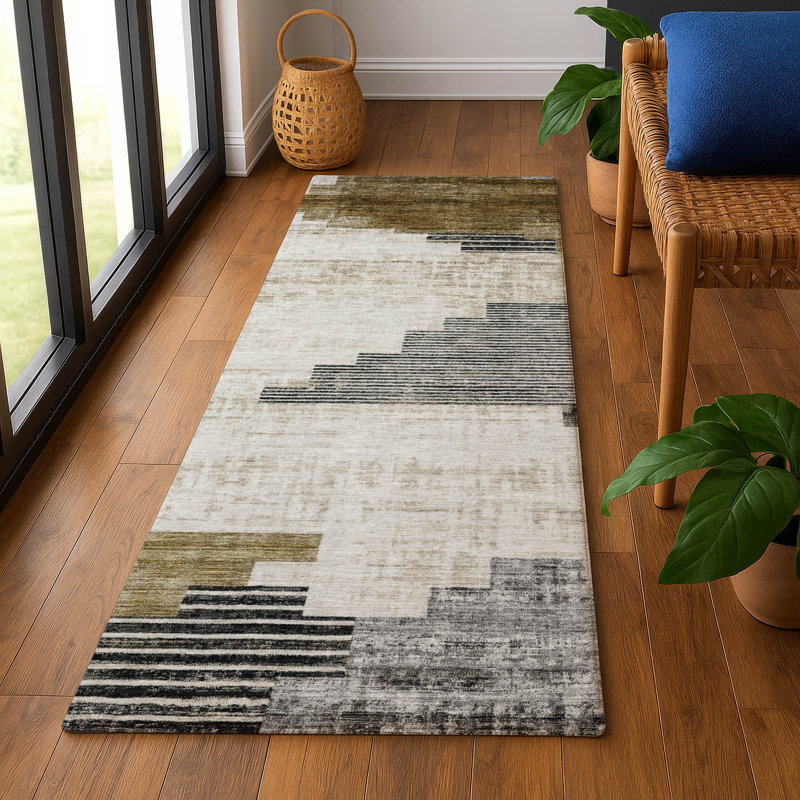 Premium Machine Washable Ashington AMF1829 Geometric Rug, Runner 2'3" x 7'6"