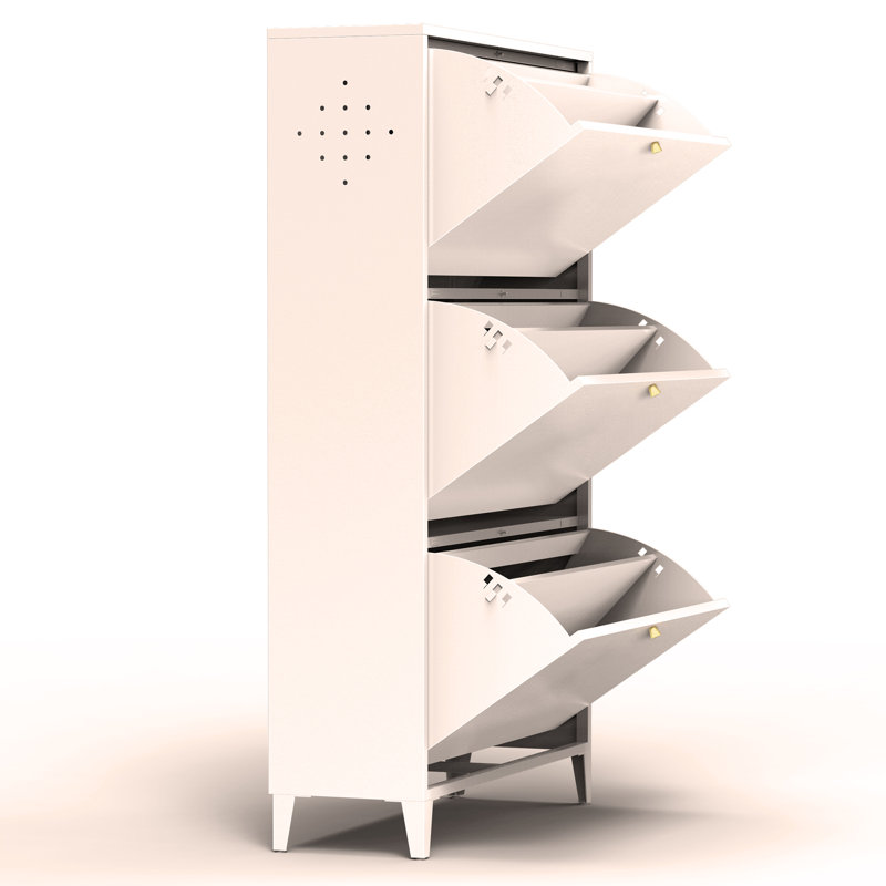 3 Drawer All Steel Shoe Cabinet, Freestanding Shoe Rack Storage Organizer With Flip Door, Modern Tipping Bucket Shoe Cabinet For Entryway, Hallway, Bedroom