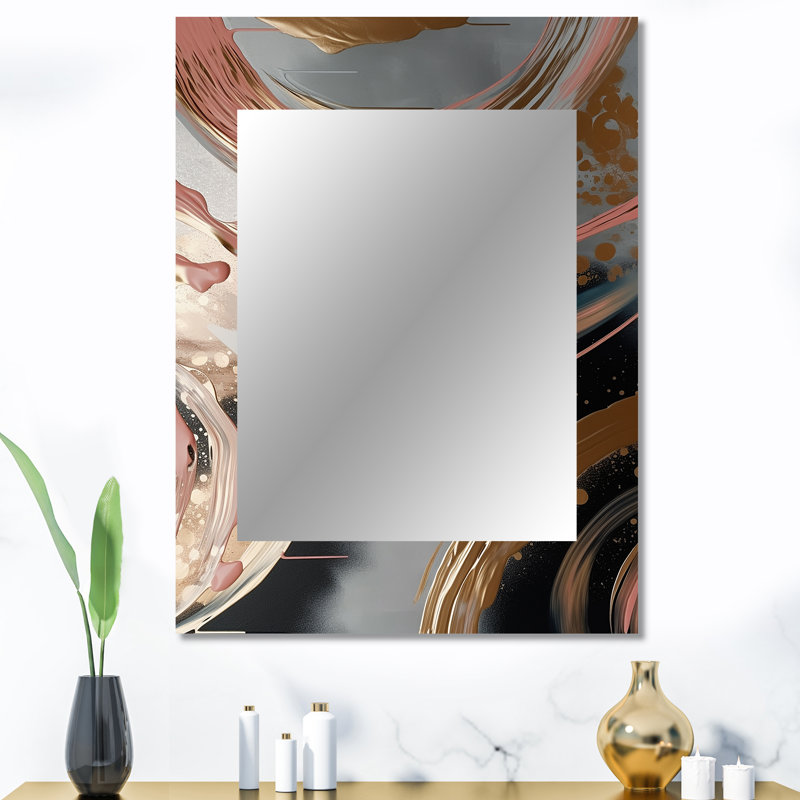 Abstract Gold and pink Liquid ink circles II - Abstract Shapes Unique Wall Mirror, Gold Mirror, Printed Metal Art, 40" x 30"