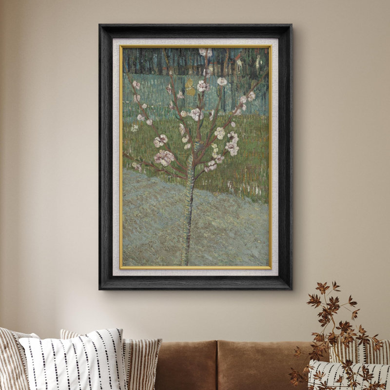 «Almond Tree in Blossom» par Vincent Van Gogh - peinture sur toile encadrée, Noir