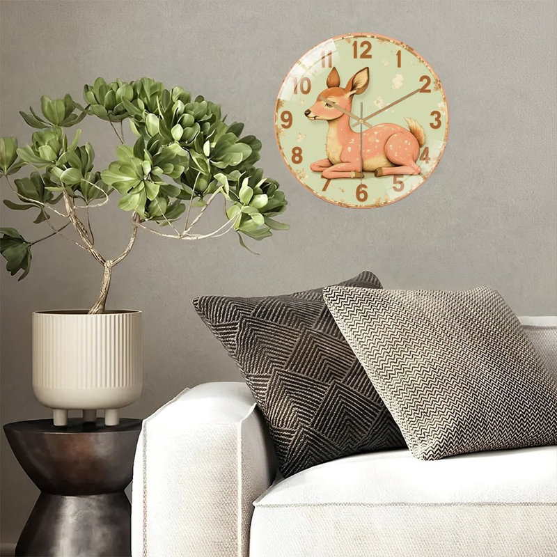 Mignonne horloge murale décorative en forme de cerf pour la maison - Horloge murale moderne en verre 12 po