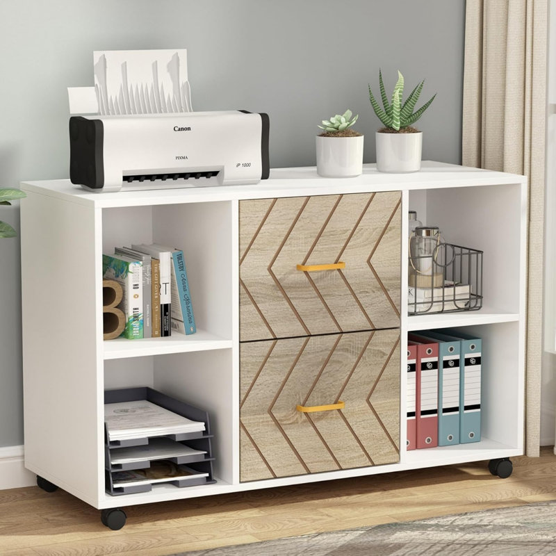 Classeur mobile avec 2 tiroirs et tablettes de rangement, classeur roulant pour le bureau personnel