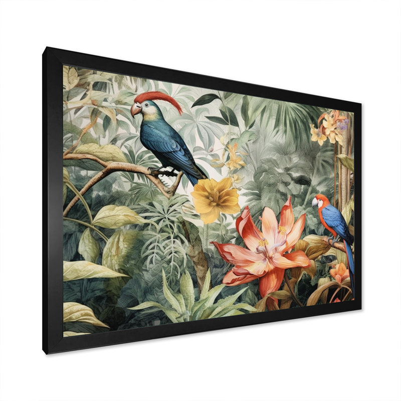 Perroquet au paradis II - Art encadré, H 12 po x l 20 po x P 1 po, Cadre simple noir