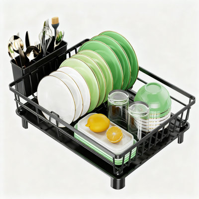 Stainless Steel Dish Drying Rack With Smart Drainage System, Space Saving Countertop Drainboard With Detachable Cutlery Holder For Kitchen Organization