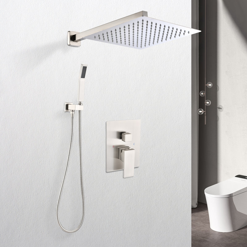 Système de fixation murale de pomme de douche en nickel brossé de 12 po - Duplication naturelle des pluies, fente autonettoyante avec fente de dégagement, compatible avec un tuyau standard américain fixé à la pluie en imitation, sortie, conformité