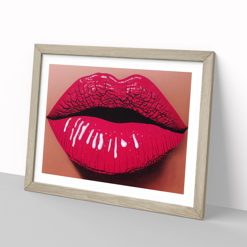 Lips Of A Woman - Single Picture Frame Print, 46cm H x 64cm W, Grey