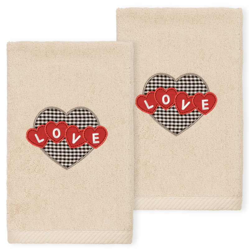 Love Heart Turkish Cotton Hand Towel, Beige