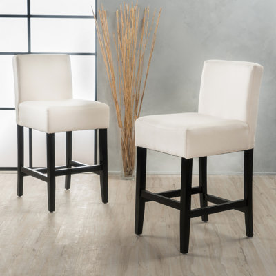 2 tabourets de comptoir en tissu, base en bois massif, beige, P 17,75 po x l 23,2 po, H 37,73 po, tabouret élégant et tendance, siège en tissu beige, pieds, P 17,72 po, l 22,01 po