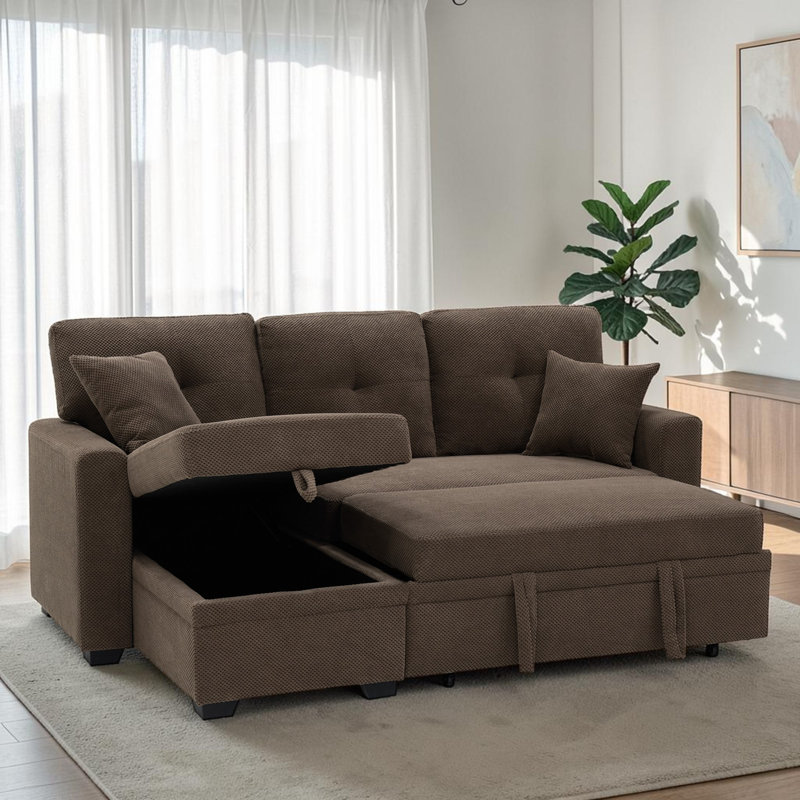 Canapé-lit modulaire en L 71 po avec lit escamotable, méridienne réversible avec rangement, pour le salon, Café