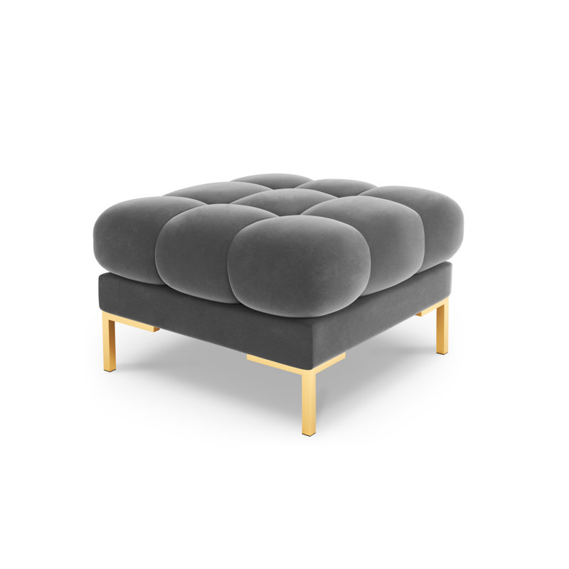 Adoraim 60cm Wide Tufted Round Solid Colour Footstool Ottoman, Gold, Light Grey